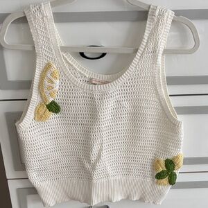 Skies Are Blue Cream Open-Knit Sweater Tank